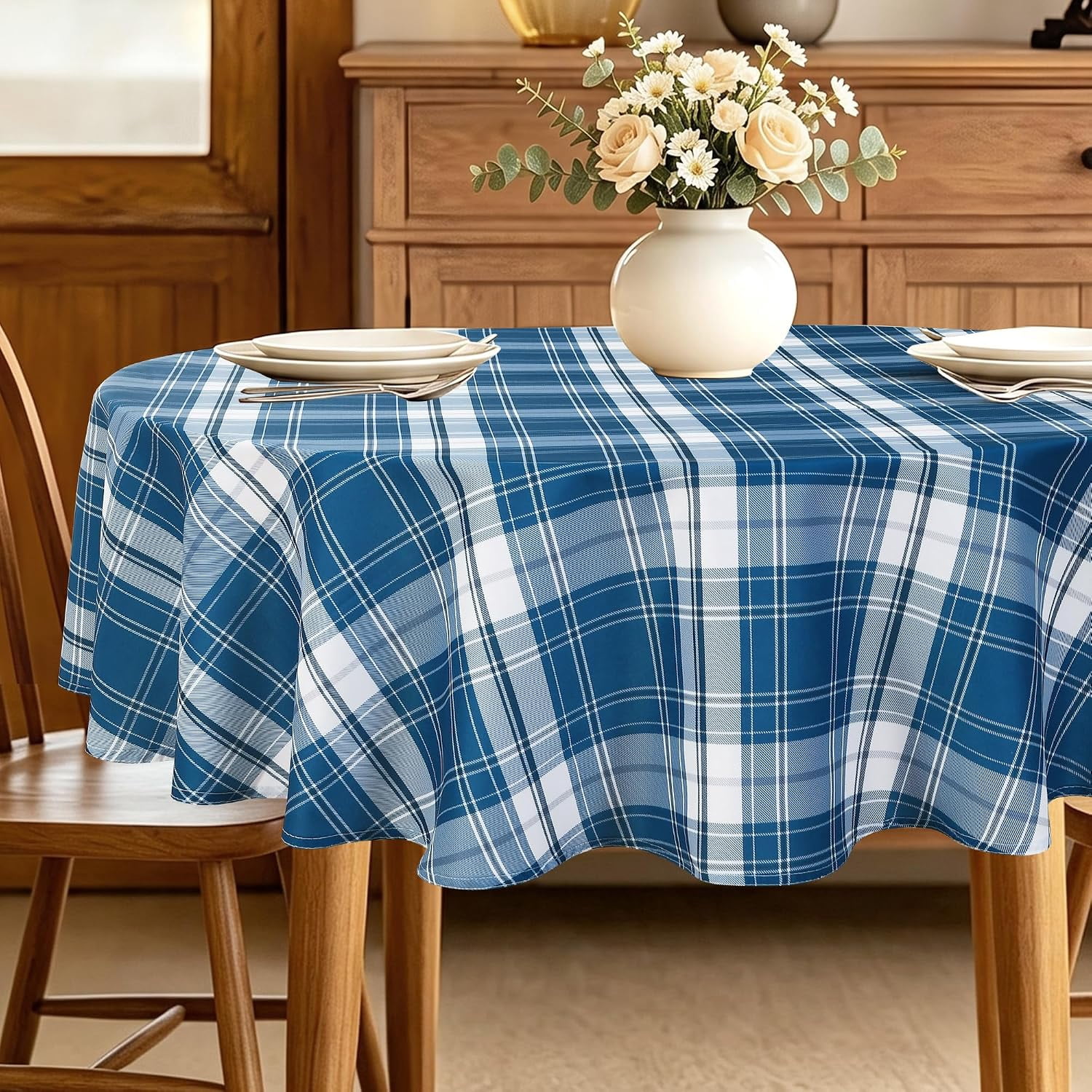 Waterproof Checkered Tablecloth 60 Inch Round, Navy Blue - Walmart.com