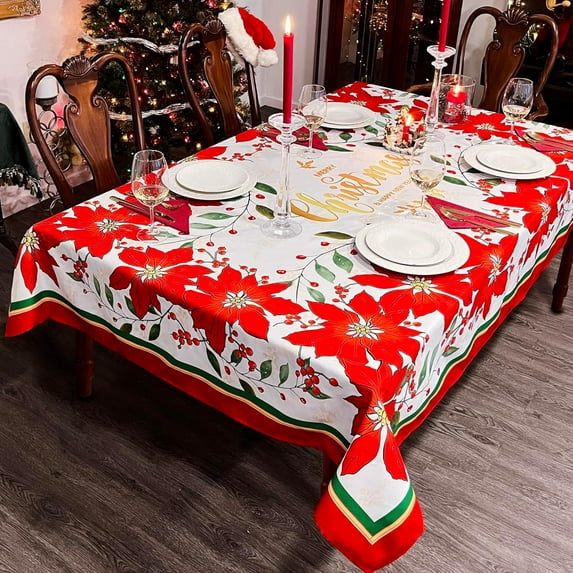 Waterproof Christmas Rectangle Tablecloth 60x84 Inch - Holiday Decoration Printed New Year''s Eve Oblong Table Cloth - Washable Fabric Xmas Table Cover for Party, Kitchen, Dining Room, Outdoor, Indoor