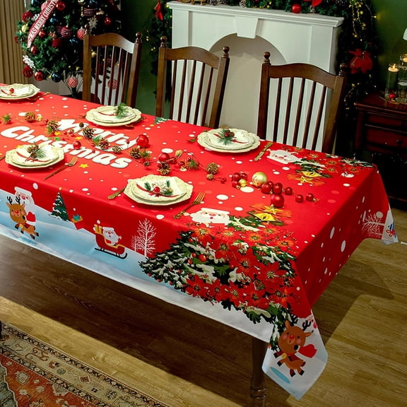 Waterproof Christmas Tablecloth Rectangle 60x84 Inch - Santa Claus Decoration Oblong Table Cloth - Washable Fabric Xmas Table Cover for Party, Kitchen, Dining Room, Outdoor, Indoor