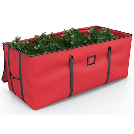 Christmas Tree Storage Bag, Waterproof for 9 ft Artificial Trees with Buckle Straps, Dual Zippers and Handles, 600D Oxford Cloth & PVC, Red
