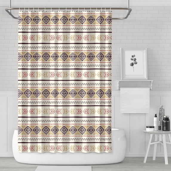 Waterproof Classic Bohemian Repeating Geometric Pattern Boho Shower Curtain 72x72 Inch Boho Style Polyester Unique Shower Curtain for Bathroom Hotel Home Decor with 12 Plastic Hooks