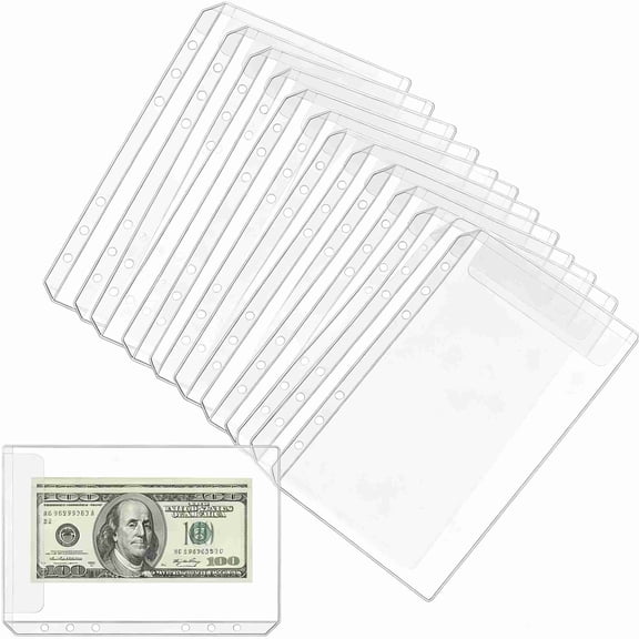 Waterproof Clear 6-Hole Binder Budget Pouches 10 Pack, A5 Flap PVC Pockets, Transparent Cash Envelopes for Budgeting System, Receipts, Coupon & Bill Organization