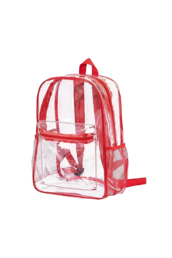 Waterproof Clear Backpack 14.96" PVC Large Capacity Multi-compartment for Concert Festival (Red)