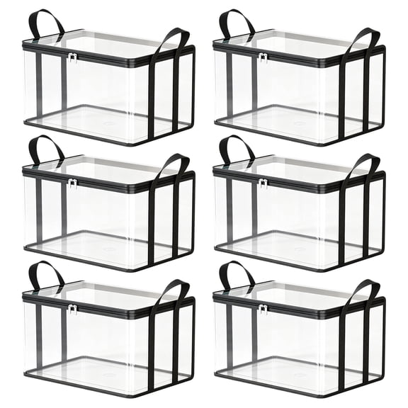 Waterproof Clear Plastic Foldable Storage Box, Dustproof Transparent Organizer Container with Zipper and Handles for Bedroom Closet Under Bed Home Organization-M/6PCS