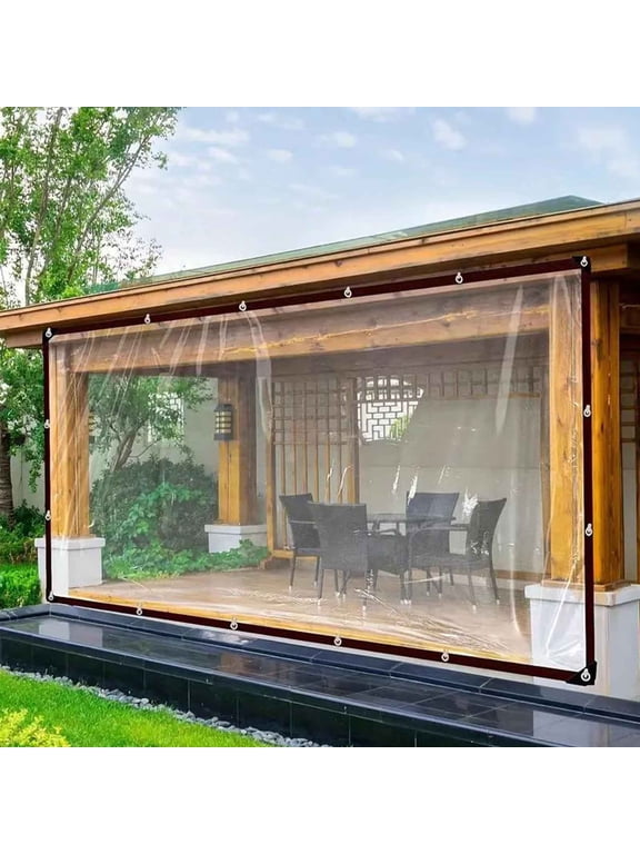 Waterproof Clear Vinyl Tarps with Grommets Outdoor Clear Curtains,Thicken Transparent Waterproof Tarpaulin Insulation Shed Cloth for Patio Enclosure Gardening Chicken Coop (79X157in)