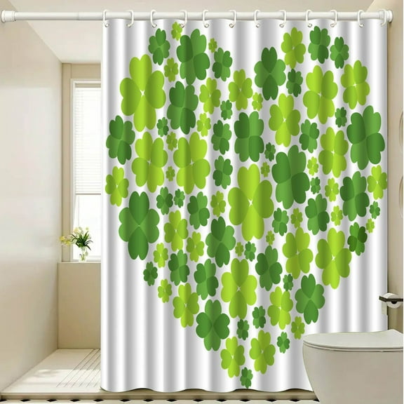 Waterproof Clover Shower Curtain Bathroom Decoration Polyester Curtain Bath Accessory Green 180x180cm