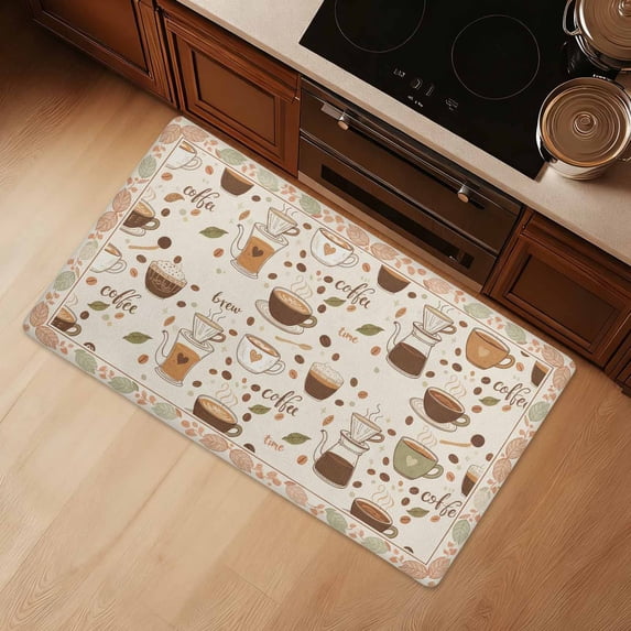Waterproof Coffee Print Kitchen Mat 36" x 20", Anti Fatigue Cushioned Standing Mat with Non Slip Backing, Retro Coffee Pattern Floor Rug for Kitchen Sink Laundry Room