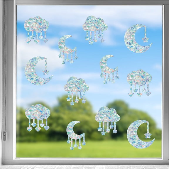 Waterproof Colored Laser Stained Window Film Static Stickers Electrostatic Window Stickers Rectangle with Cloud Moon Pattern 350x840mm 12pcs/set DIY