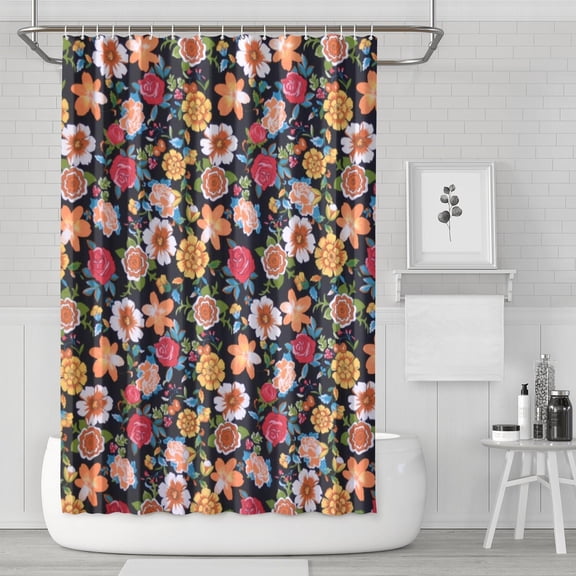 Waterproof Colorful Florals Shower Curtain 72x72 Inch Boho Style Polyester Unique Shower Curtain for Bathroom Hotel Home Decor with 12 Plastic Hooks