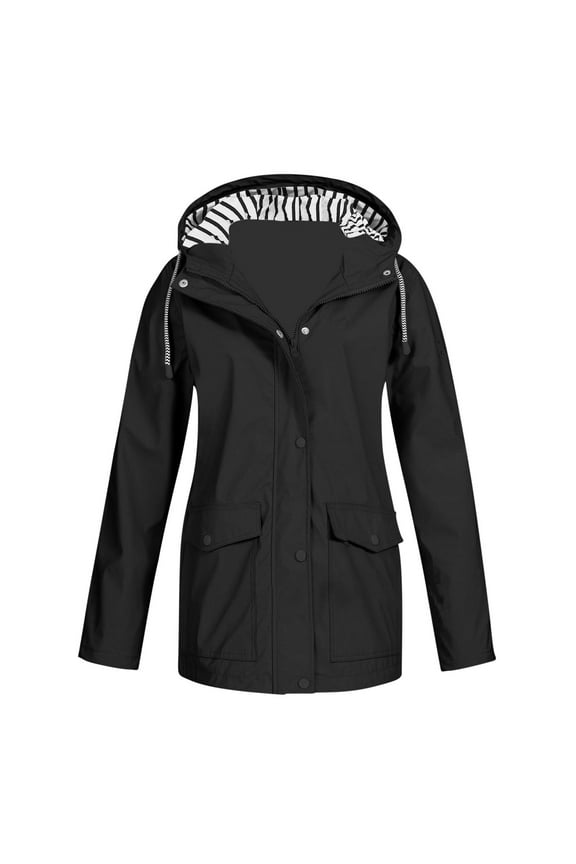 Waterproof Comfy Rain Jacket For Women Solid Color Hooded Windproof Winter Black Outdoor Rain Coat for Hiking Golf Running S-5XL