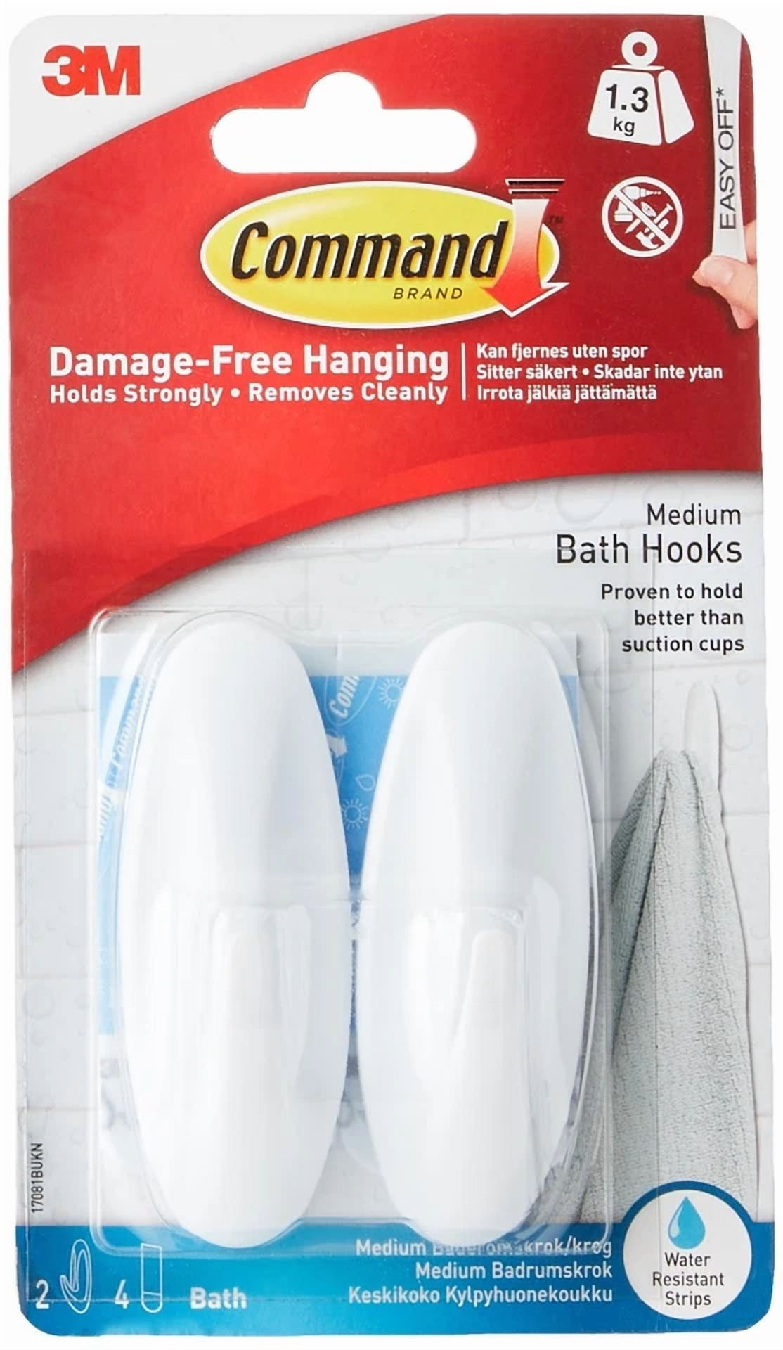 Waterproof Command Hooks For Bathroom Organization 2 Hooks 4 Strips Damage Free