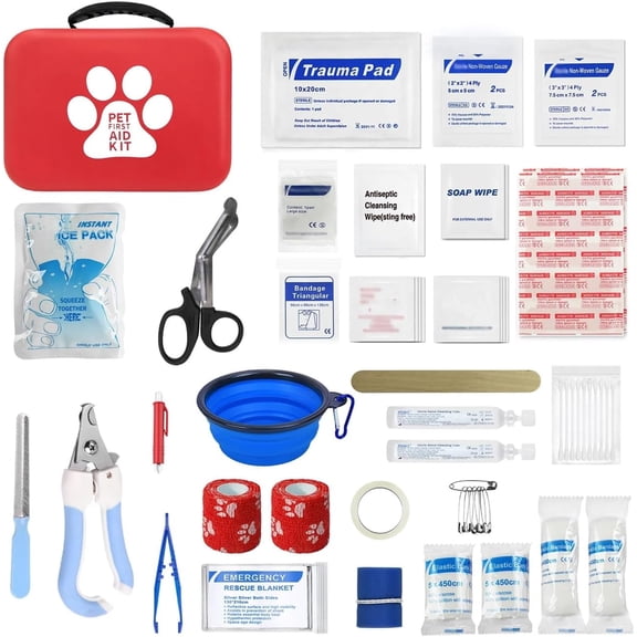 Waterproof Compact Pet First Aid Kit - EVA Emergency Medical Bag for Dogs & Cats - Hiking & Camping Supplies