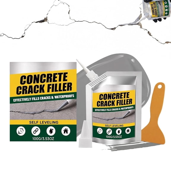 Waterproof Concrete Crack Filler 3.53 oz - Self Leveling Concrete Repair & Sealant for Driveways, Garage Floors & Patios, 3-Piece Kit