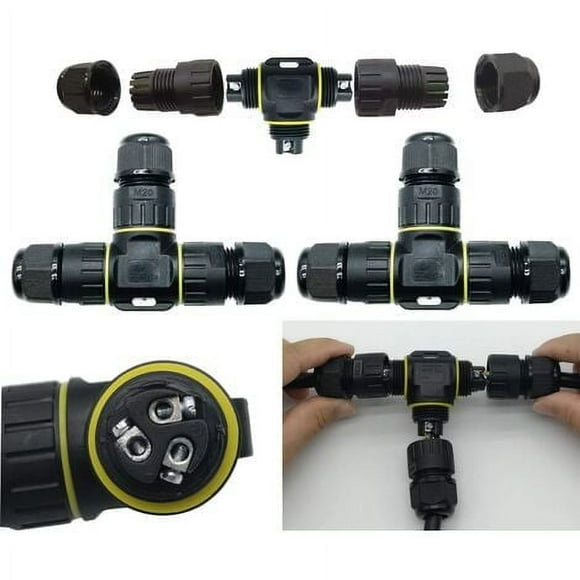 Waterproof Connector T Shape/ 2 pcs IP68 Waterproof Cable Connector/Outer Sheath Connector/max Ø12mm Cable/ Weatherproof Outdoor Connecting Cable Socket (3 Poles)