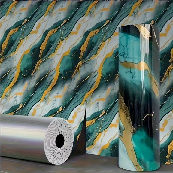 Waterproof Contact Paper, PeelandStick WallpaperforKitchen Wall, Marble Contact Paper, PeelandStick Bathroom Wall Tile, Oil Resistant Covering, Countertop Covering, Teal