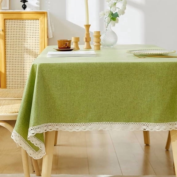 Waterproof Cotton Linen Tablecloth, Simple Plain Design, Oil-Proof & Durable for Dining, Kitchen, Outdoor Picnics & Parties(Green,140 * 180cm)