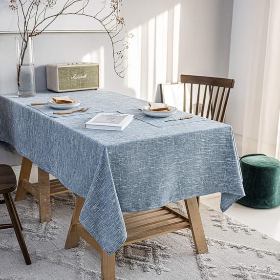 Waterproof Cotton Linen Tablecloths Rectangle Dining Table Cloth, Wipe Clean Indoor & Outdoor Table Cover for Buffet Party and Banquets, Wrinkle Resistant(60"x70") Dirty Blue