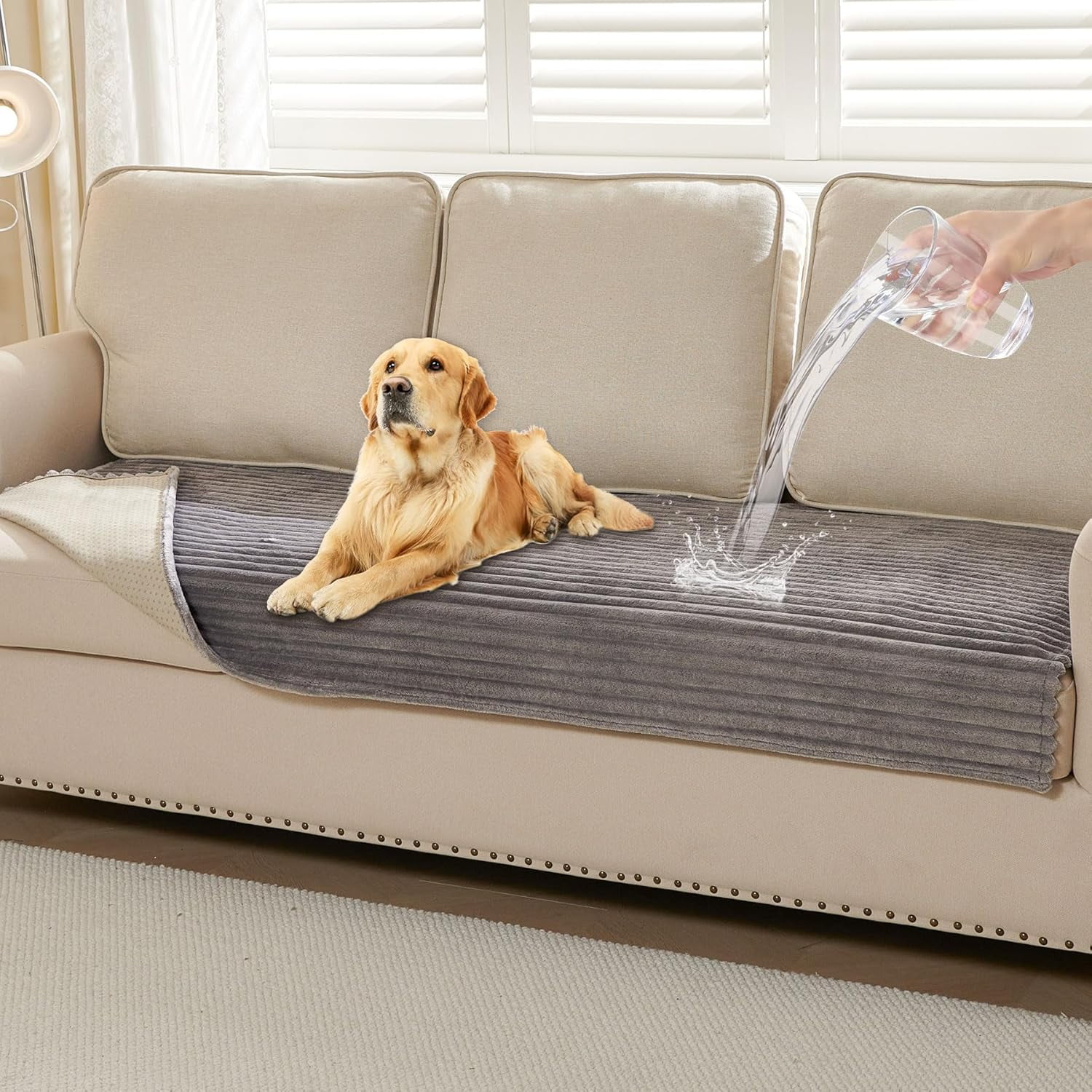 Waterproof Couch Cover for Dogs Washable, Faux Fur Pet Couch Covers for Sofa, Soft Dog Bed Cover Non-Slip Couch Covers for 3 Cushion Couch Sofa Pet Friendly (Grey, 35" x 74")