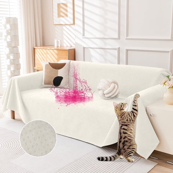 Warmstar Waterproof Couch Covers, Cat-Scratch Resistant Sofa Cover, Pet Friendly Anti Slip Sofa Slipcovers Furniture Protector Washable Sofa Covers, 91" x 118", Beige