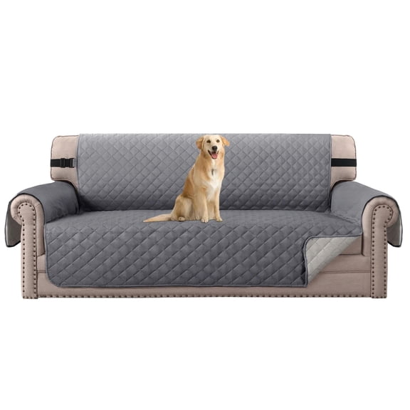 Waterproof Couch Covers, Elastic Straps Silicone Backing Furniture Protector Covers Sofa Slipcovers for Kids Pets Dogs, Gray,66"