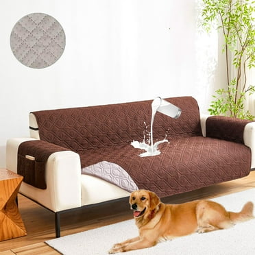 Waterproof Couch Covers 3 Cushion Couch,Non Slip 3 Seater Sofa Covers Washable,Furniture Protector with Side Pockets Elastic Straps for Dogs, Pets,Living Room(Brown,3 Seater Sofa)