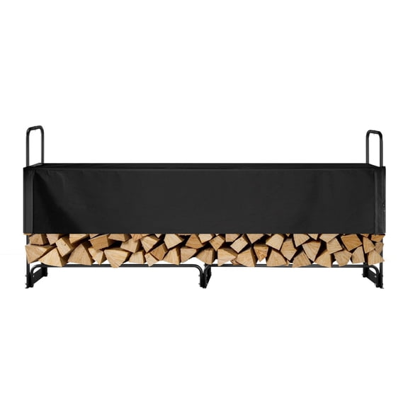 Waterproof Cover Firewood Rack 101x14x46 Inches 660 Lbs Capacity Holds 1/2 Yard of Firewood Semi Covered Powder Coated Outdoor Wood Storage Rack for Fireplace and Patio