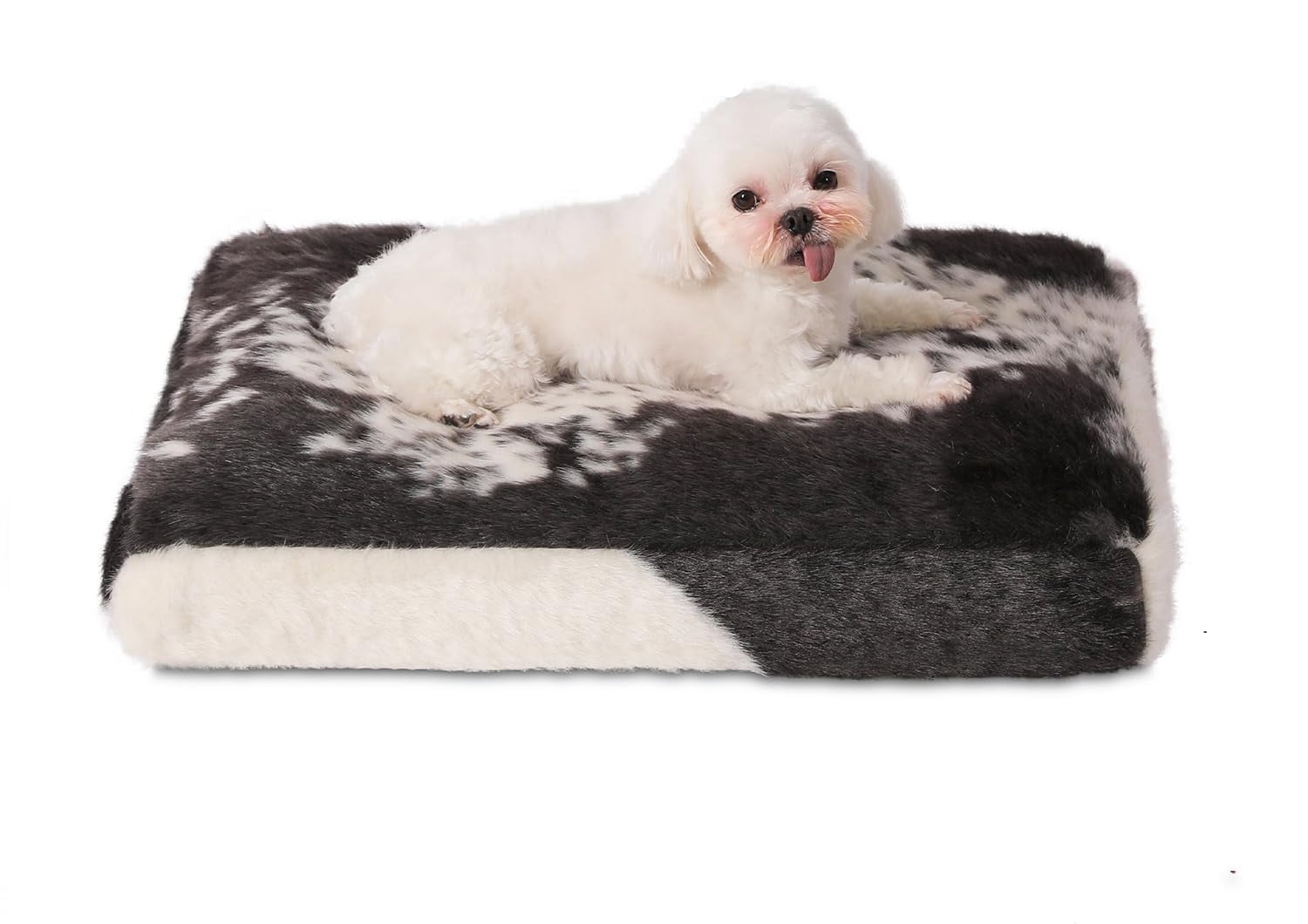 Waterproof Crate Bed  Plush Dog & Cat With Removable Washable Cover Faux Kennel Pad 21"x13" Black-white Cowhide