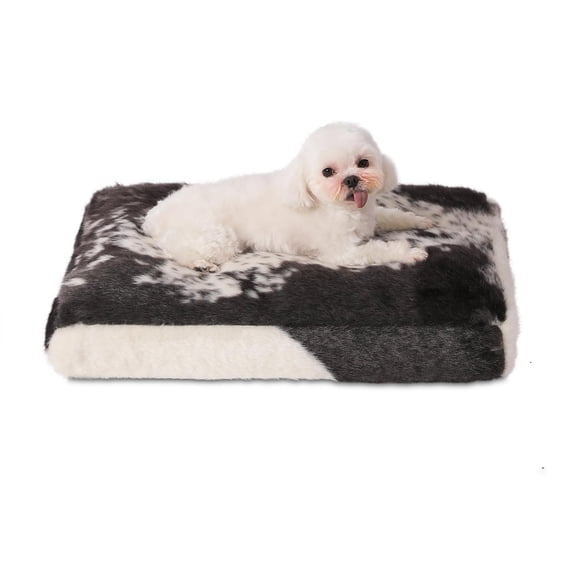 Waterproof Crate Bed  Plush Dog & Cat With Removable Washable Cover Faux Kennel Pad 21"x13" Black-white Cowhide
