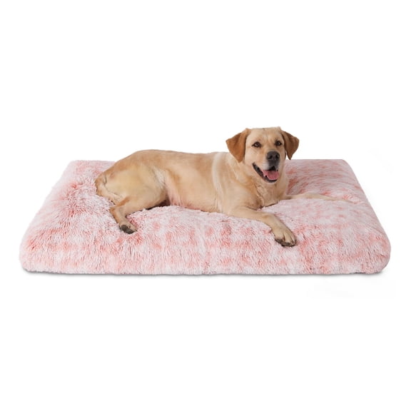 Waterproof Crate Bed Plush Dog Kennel Pad With Removable Washable Cover Faux Fluffy 47"x29" Pink