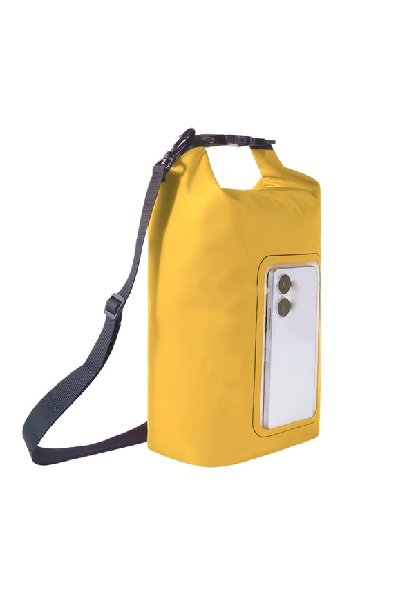 Waterproof Crossbody Bag, Large Size Yellow with Touchscreen Transparent Phone Pocket, 1 Pack Waterproof Dry Bag for Swimming Kayaking Boating Camping Hiking Beach Outdoor Water Activities