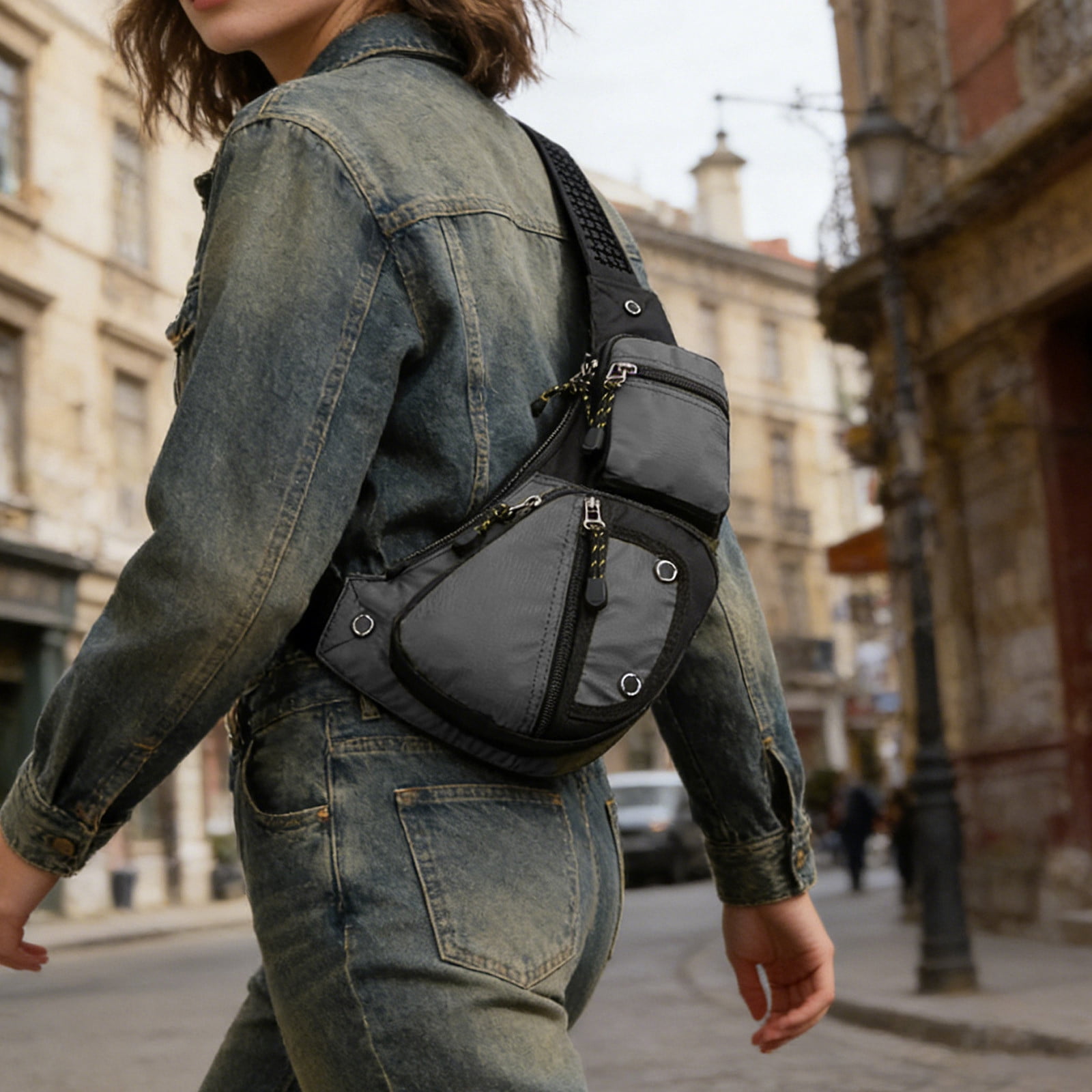 Waterproof Crossbody Sling Bag for Men & Women, Anti-Theft Chest Pack with Multiple Pockets for Travel, Commuting, Sports, and, Gray, by IHXORA