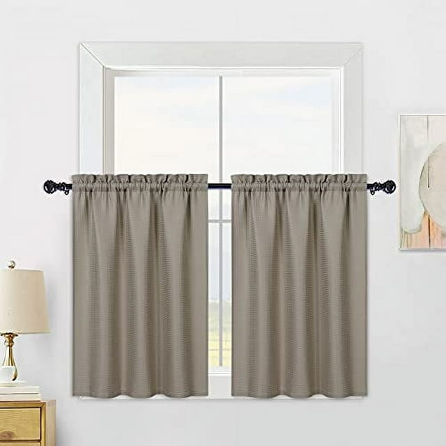 Waterproof Curtains for Bathroom, Waffle Weave Rod Pocket Kitchen Short