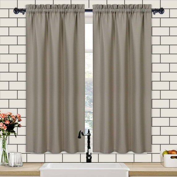 Waterproof Curtains for Bathroom, Waffle Weave Rod Pocket Kitchen Short Curtain Cafe Curtains for Bathroom Beroom Living Room (Beige,30" x 45", One Panel)