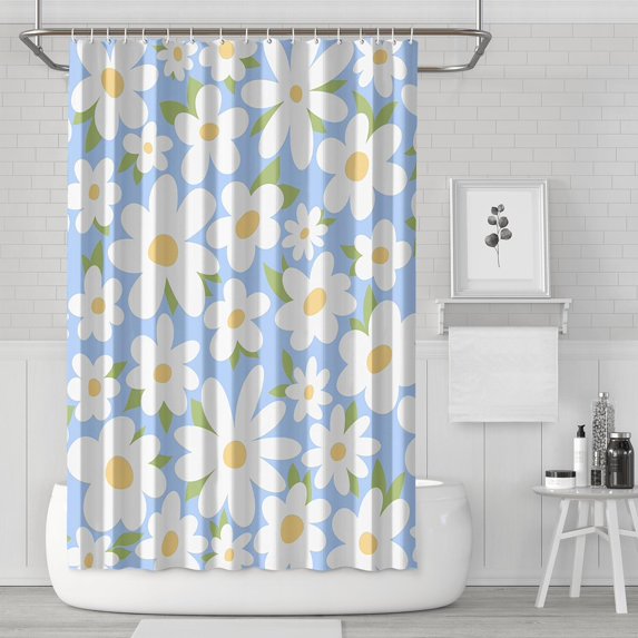 Waterproof Cute Boho Daisy Shower Curtain 72x72 Inch Boho Style Polyester Unique Shower Curtain for Bathroom Hotel Home Decor with 12 Plastic Hooks