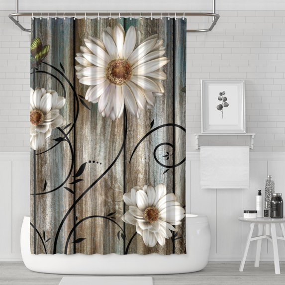 Waterproof Cute Boho Daisy Shower Curtain 72x72 Inch Boho Style Polyester Unique Shower Curtain for Bathroom Hotel Home Decor with 12 Plastic Hooks
