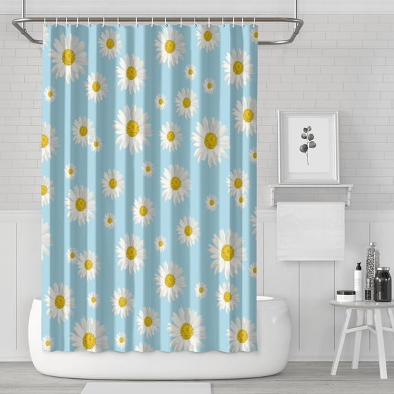 Waterproof Cute Boho Daisy Shower Curtain 72x72 Inch Boho Style Polyester Unique Shower Curtain for Bathroom Hotel Home Decor with 12 Plastic Hooks