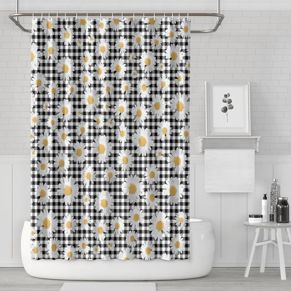 Waterproof Cute Boho Daisy Shower Curtain 72x72 Inch Boho Style Polyester Unique Shower Curtain for Bathroom Hotel Home Decor with 12 Plastic Hooks
