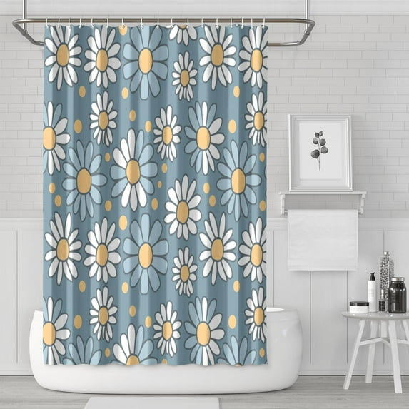 Waterproof Cute Boho Daisy Shower Curtain 72x72 Inch Boho Style Polyester Unique Shower Curtain for Bathroom Hotel Home Decor with 12 Plastic Hooks