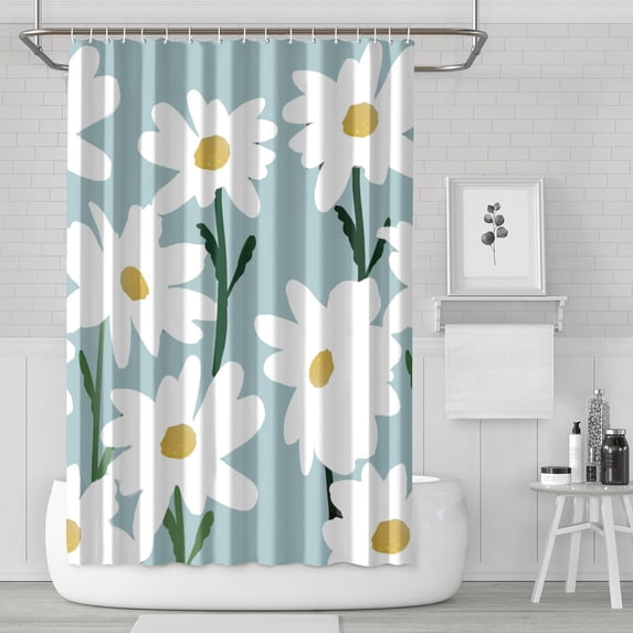 Waterproof Cute Boho Daisy Shower Curtain 72x72 Inch Boho Style Polyester Unique Shower Curtain for Bathroom Hotel Home Decor with 12 Plastic Hooks