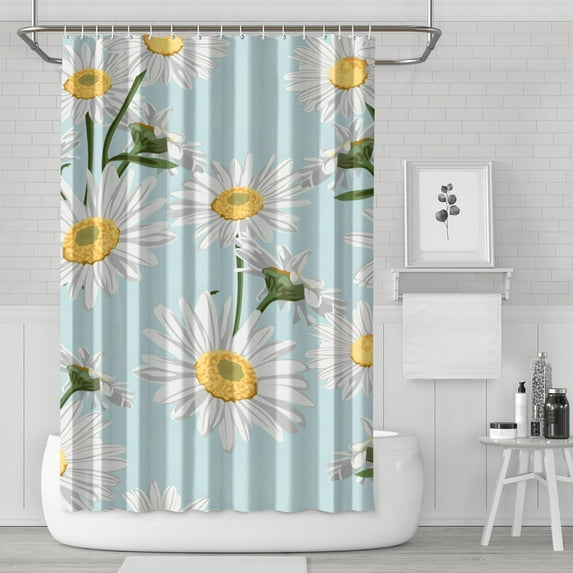 Waterproof Cute Boho Daisy Shower Curtain 72x72 Inch Boho Style Polyester Unique Shower Curtain for Bathroom Hotel Home Decor with 12 Plastic Hooks