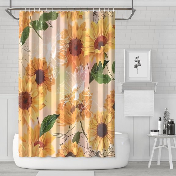 Waterproof Cute Sunflower Colorful Shower Curtain 72x72 Inch Boho Style Polyester Unique Shower Curtain for Bathroom Hotel Home Decor with 12 Plastic Hooks