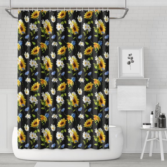 Waterproof Cute Sunflower Shower Curtain 72x72 Inch Boho Style Polyester Unique Shower Curtain for Bathroom Hotel Home Decor with 12 Plastic Hooks