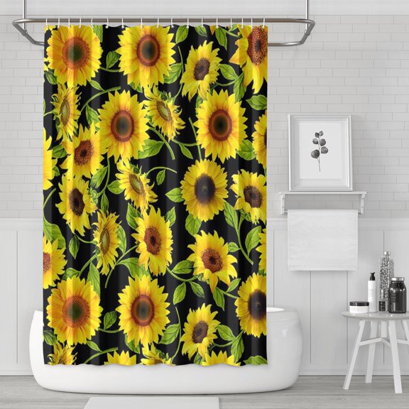 Waterproof Cute Sunflower Shower Curtain 72x72 Inch Boho Style Polyester Unique Shower Curtain for Bathroom Hotel Home Decor with 12 Plastic Hooks
