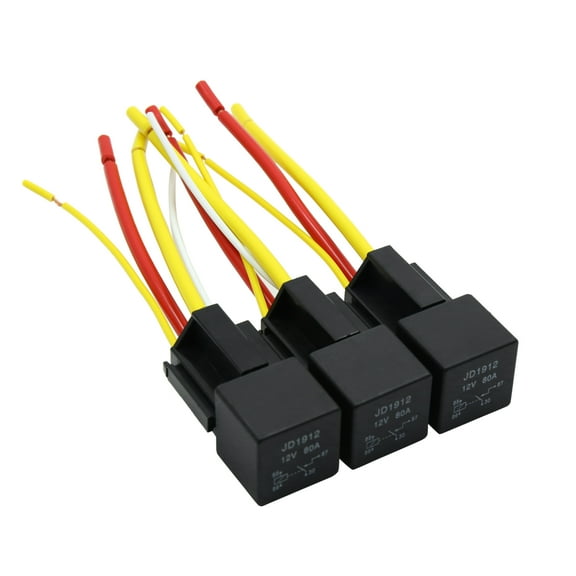 Waterproof DC 12V 80A SPST Automotive Car Relay 4 Pin 4 Wires w/ Harness Socket 3pcs