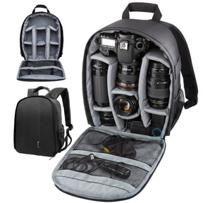 Camera Backpack, Water-Resistant Lightweight DSLR and Mirrorless Camera Bag with Shock-Absorbing Padding and Adjustable Dividers, Gray