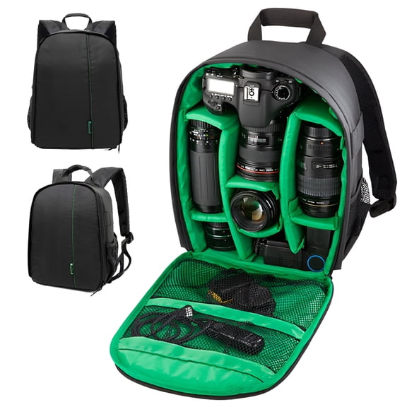 Camera Backpack, Waterproof Shockproof Photography Bag, Lightweight Nylon for DSLR & Mirrorless Cameras, Green