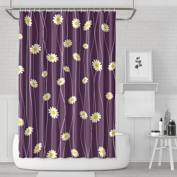 Waterproof Daisy Pattern Shower Curtain 72x72 Inch Boho Style Polyester Unique Shower Curtain for Bathroom Hotel Home Decor with 12 Plastic Hooks