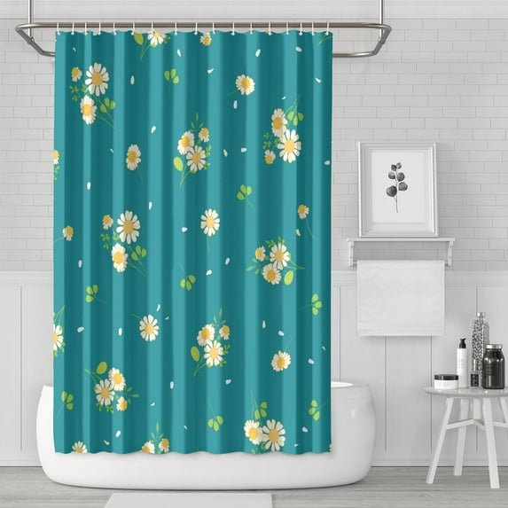 Waterproof Daisy Shower Curtain 72x72 Inch Boho Style Polyester Unique Shower Curtain for Bathroom Hotel Home Decor with 12 Plastic Hooks