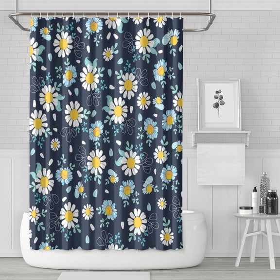 Waterproof Daisy Shower Curtain 72x72 Inch Boho Style Polyester Unique Shower Curtain for Bathroom Hotel Home Decor with 12 Plastic Hooks