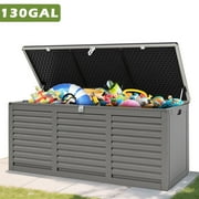 Waterproof Deck Box for Outdoor, 130GAL XXL Resin Storage Box Plastic Shed, Patio Toy Storage Furniture for Garden, Storag Bench Table for Porch